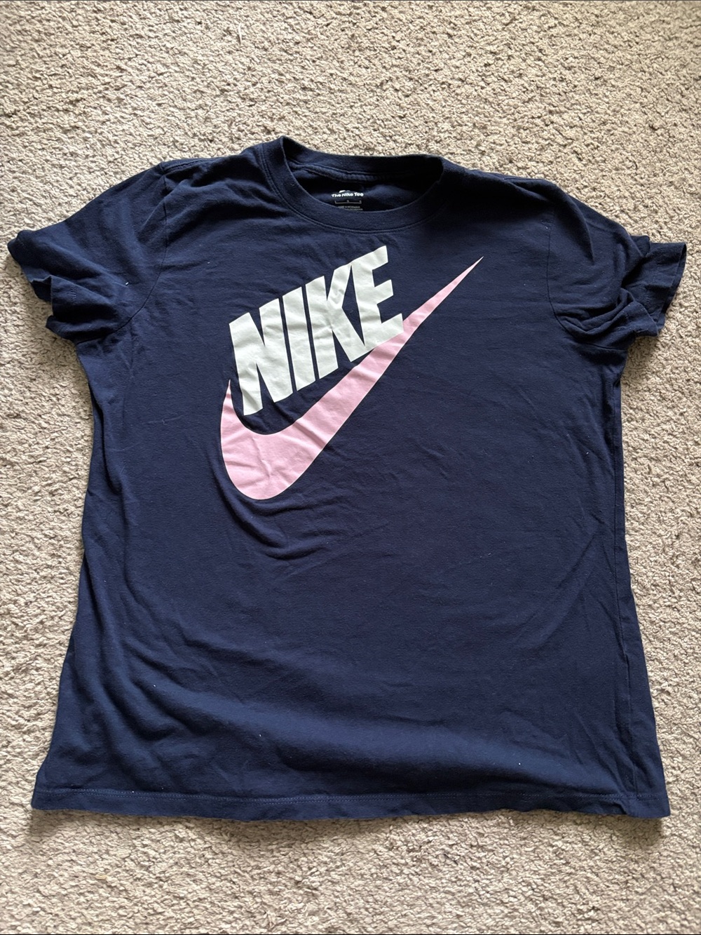 Nike Women’s Navy Tee with Pink Swoosh and White Logo